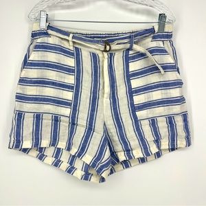 C&C California Blue & White Striped Linen Shorts Slant Front Pocket Size L